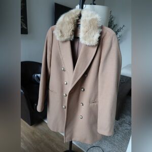Topshop Tan Coat with Faux Fur Trim